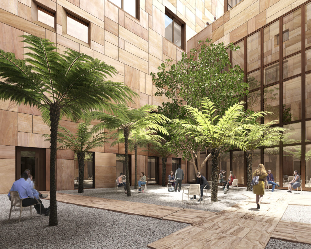 Rendering of the interior courtyard at the new U.S. embassy in Mexico City