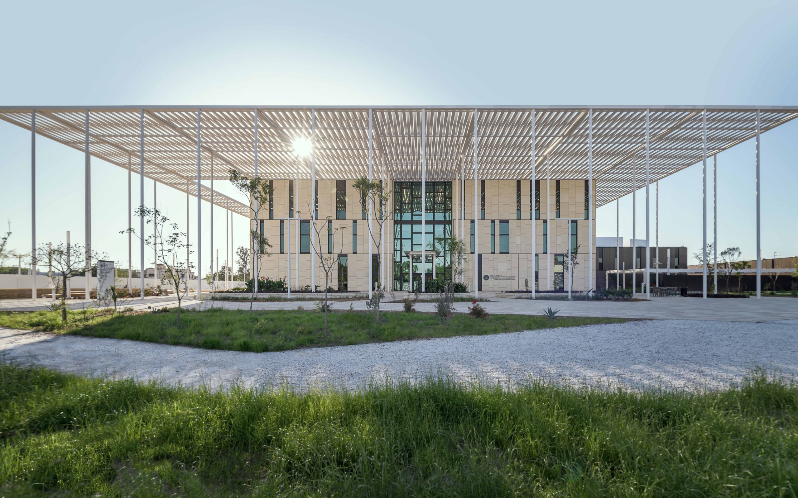 Photo of the entrance and façade of the new U.S. consulate general in Matamoros.